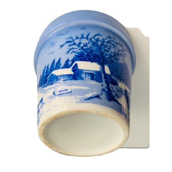 VintageCurrier & Ives The Old Homestead In Winter Ceramic Planter Pot Blue White - Picture 7 of 11